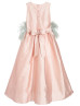 Pink Taffeta Ankle Length Wedding Flower Girl Dress With Feathers